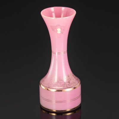 купить Ваза розового оттенка с рельефным изображением девушки в профиль (камеей), (Empoli) Opaline, цветное стекло, золочение, Murano, Италия, 1960-1980 гг.