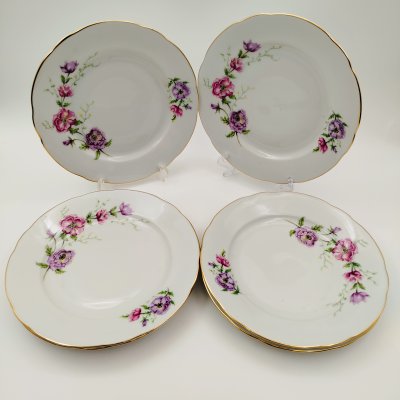купить Набор из 6-ти десертных тарелок с цветочным декором, "Gebrüder Benedikt", фарфор, деколь, золочение, Чехословакия, 1960-1990 гг.