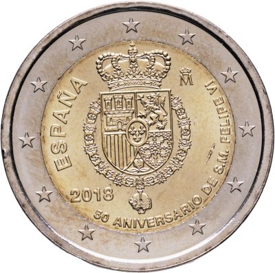 купить Испания 2 евро (euro) 2018 "50 лет со дня рождения Филиппа VI"