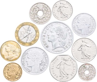 купить Франция набор из 11 монет 5, 10, 50 сантимов, 1/2, 1, 2, 5, 10 франков 1919-1990