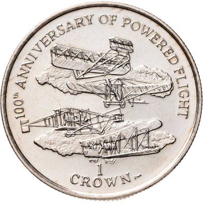 купить Остров Мэн 1 крона (crown) 2003 100 лет со дня полёта моторного самолёта /4 самолёта/