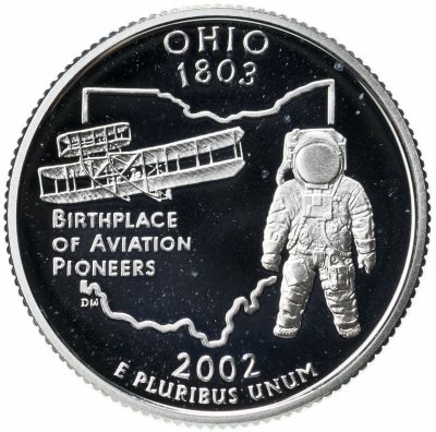 купить США 25 центов (квотер, 1/4 доллара, quarter dollar) 2002 S Proof Огайо (Ohio), знак монетного двора "S" - Сан-Франциско