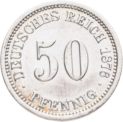 купить Германия 50 пфеннигов (pfennig) 1876, знак монетного двора: "F" - Штутгарт