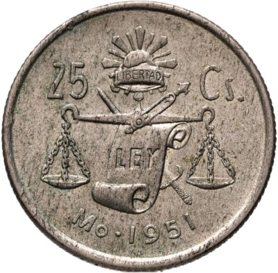 купить Мексика 25 сентаво (centavos) 1951
