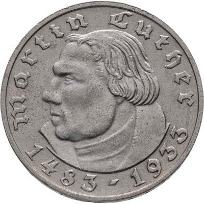 купить Германия, Третий рейх 2 рейхсмарки (reichsmark) 1933 А "450 лет со дня рождения Мартина Лютера"