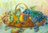 Купить Картина "Натюрморт с виноградом и фруктам в корзине", неизвестный художник, картон, смешанная техника, Европа, 1970-1980 гг.