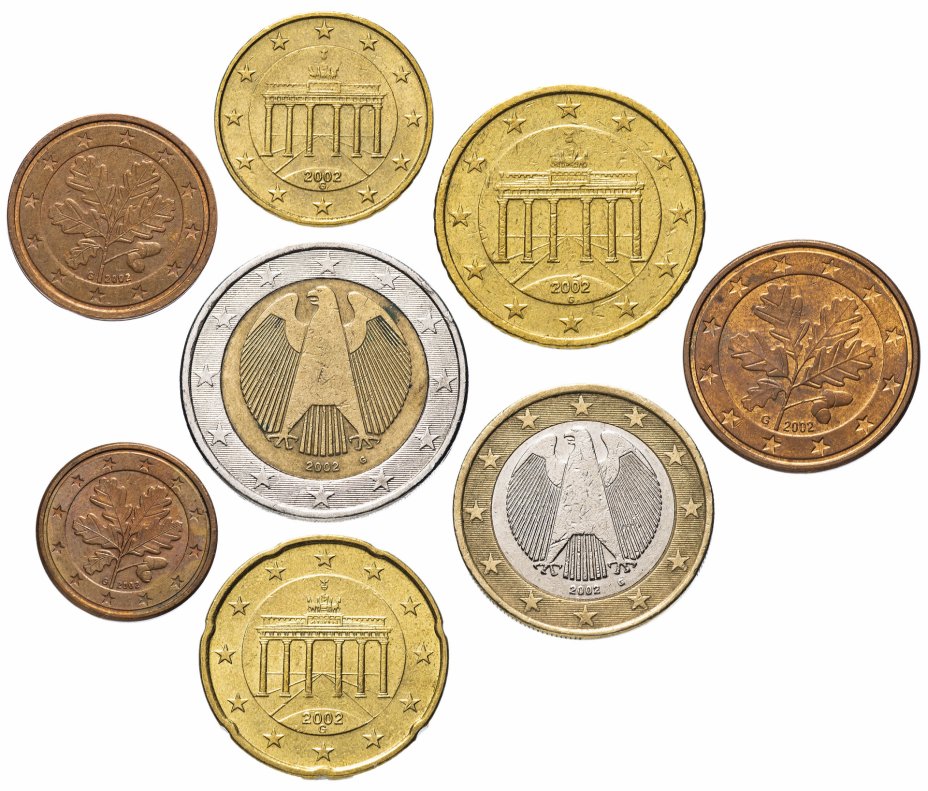купить Германия набор монет евро 2002 года двор G (8 штук, из оборота)