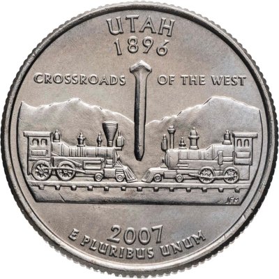 купить США 25 центов (квотер, 1/4 доллара, quarter dollar) 2007 "Квотер штата Юта (Utah)", знак монетного двора "P" - Филадельфия