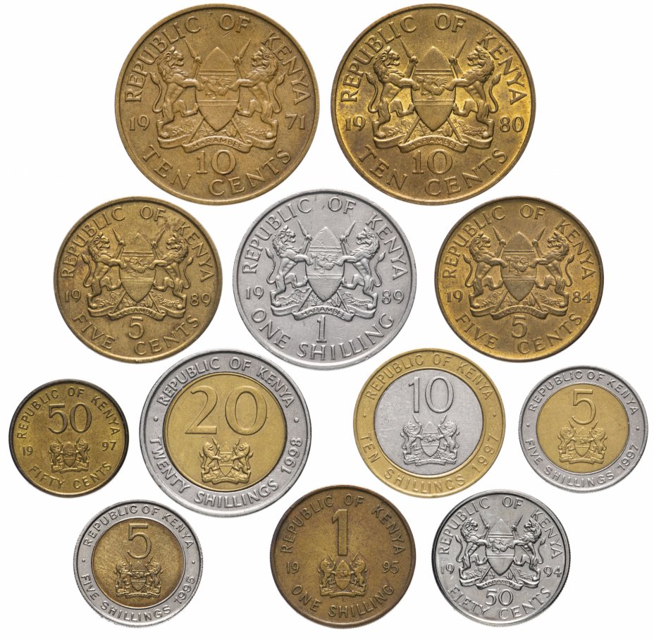 купить Кения набор из 12 монет 1971-1998