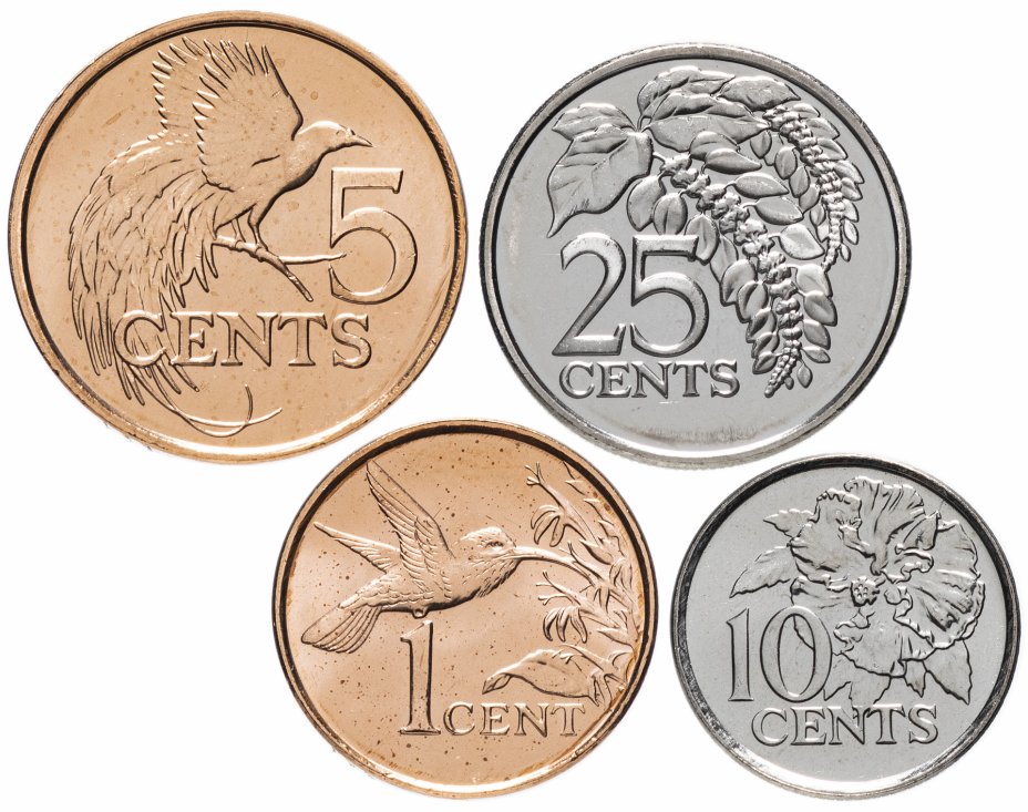 купить Тринидад и Тобаго набор 4 монеты 2008 - 2010 год 1, 5, 10 и 25 центов (птицы, растения)