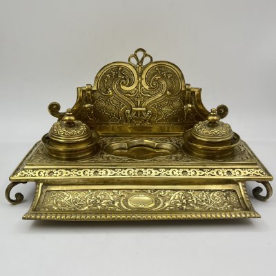 купить Чернильный набор на 2 чернильницы в стиле модерн, металл, стекло (вкладыш), Европа, 1930-1950 гг.