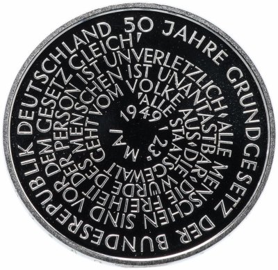 купить Германия (ФРГ) 10 марок 1999 J "50 лет Немецкой Конституции"