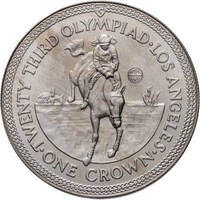 купить Остров Мэн 1 крона (crown) 1984 "XXIII летние Олимпийские Игры, Лос-Анджелес 1984 - конный спорт"