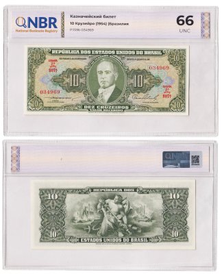 купить Бразилия 10 крузейро 1954 в слабе NBR UNC 66