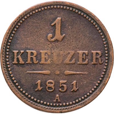 купить Австрия 1 крейцер (kreuzer) 1851, знак монетного двора "А" - Вена