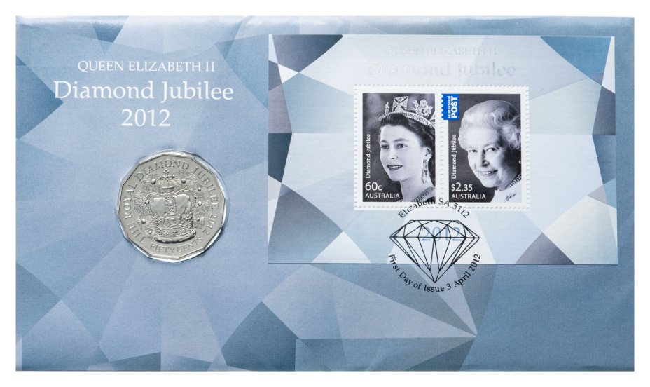 купить Австралия 50 центов (cents) 2012  60 лет коронации Королевы Елизаветы II, в конверте с марками