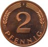Купить Германия 2 пфеннига (pfennig) 1976, знак монетного двора: "F" - Штутгарт