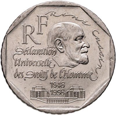 купить Франция 2 франка (francs) 1998 "50 лет Декларации Прав Человека"