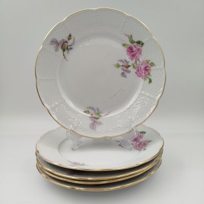 купить Набор десертных тарелок с цветочным декором на 5 персон, фарфор, деколь, золочение, Thun (Тун), Чехословакия, 1970-1990 гг.