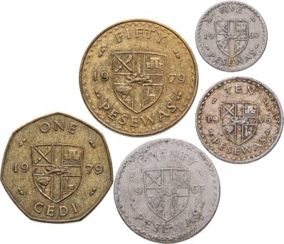купить Гана набор 7 монет (5, 10, 20, 50 песева, 1 седи) 1967-1979