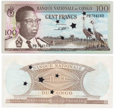 купить Конго 100 франков 1964 следы гашения