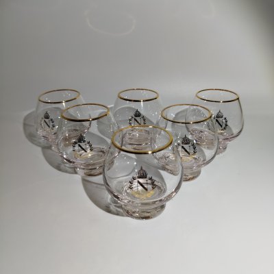 купить Набор из шести стопок с изображением буквы "N" под короной в окружении лаврового венка, "Bohemian glass", стекло, золочение, Чехословакия, 1970-1990 гг.