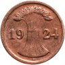 Купить Германия 2 рейхспфеннига 1924, знак монетного двора "D" — Мюнхен