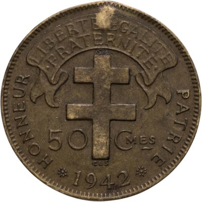 купить Французская Экваториальная Африка 50 сантимов (centimes) 1942