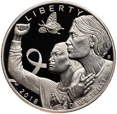 купить США 50 центов (1/2 доллара, half dollar) 2018 S осведомленность о раке молочной железы знак монетного двора: "S" - Сан-Франциско, с сертификатом
