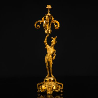 купить Канделябр на одну свечу с фигурой рыцаря на основании, бронза, Западная Европа, 1870-1890 гг.