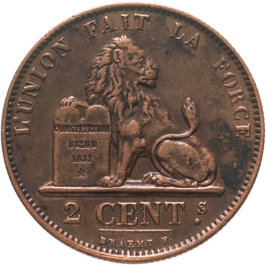 купить Бельгия 2 сантима (centimes) 1870 Надпись на французском - 'DES BELGES'