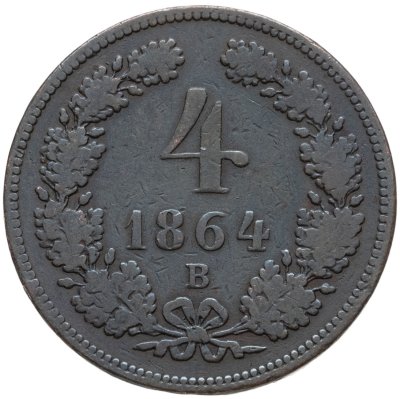 купить Австрия 4 крейцера 1864 В, знак монетного двора "B" - Кремница
