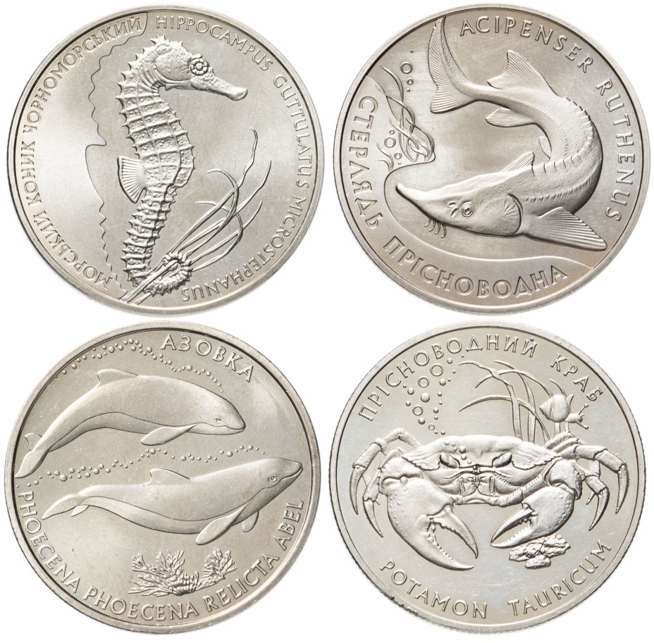 купить Украина набор из 4-х монет 2 гривны 2000-2012 "Морская фауна"