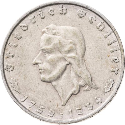 купить Германия, Третий рейх 2 рейхсмарки (reichsmark) 1934 "175 лет со дня рождения Фридриха Шиллера"