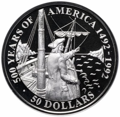 купить Острова Кука 50 долларов 1992 "500 лет открытию Америки - Витус Беринг"