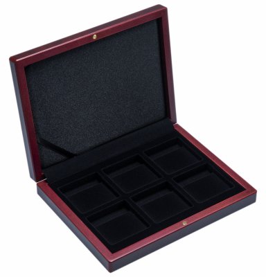 Купить Деревянный футляр Volterra (194 х 149 х 32 мм) для 6 монет в капсулах Quadrum (50х50х6 мм)