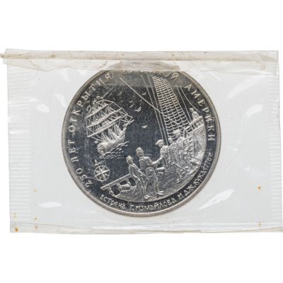 купить Памятный жетон Межнумизматики "250-летие открытия Русской Америки: встреча Г. Измайлова и Дж. Кука 1778 г." в запайке, ММД, 1990-е гг.