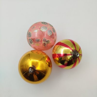 купить Набор из 3 елочных шаров, стекло, роспись, металл, СССР, 1970-1990 гг.