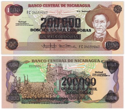 купить Никарагуа 200000 кордоба 1990 на 1000 кордоба 1985 года (Pick 156)