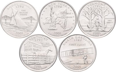 купить США годовой набор квотеров 25 центов 2001 "Штаты и Территории" (5 монет)