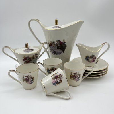 купить Сервиз кофейный цвета айвори "Музицирование и беседы" на 4 персоны (11 предметов), фарфор, деколь, золочение, Edelstein Bavaria (Эдельштейн), Германия, 1950-1972 гг.