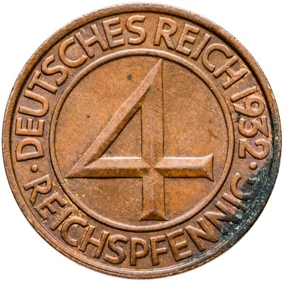 купить Германия, Веймарская республика 4 рейхспфеннига (reichspfennig) 1932 F