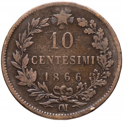 купить Италия 10 чентезимо (centesimi) 1866 OM знак монетного двора "OM" - Страсбург; Без точки перед "OM"