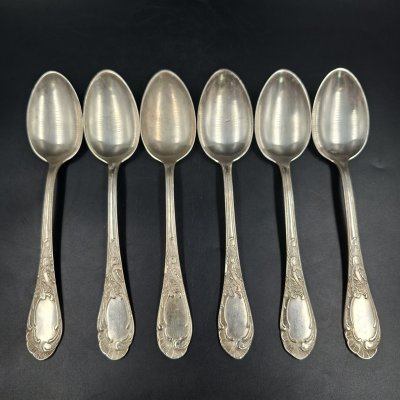 купить Набор из шести столовых ложек с растительным декором, мНЦ (медь-никель-цинк), Киевский завод столовых приборов и посуды им. Дзержинского (ЗiД, ЗиД), СССР, 1960-1990 гг.