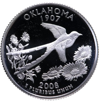 купить США 25 центов (квотер, 1/4 доллара, quarter dollar) 2008 Квотер штата Оклахома ,знак монетного двора: "S" - Сан-Франциско
