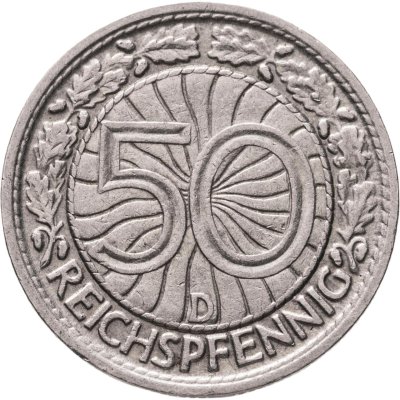 купить Германия 50 рейхспфеннигов (reichspfennig) 1927, знак монетного двора "D" — Мюнхен