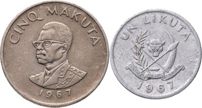 купить Конго (ДРК) набор 2 монет 1 ликута, 5 макут 1967