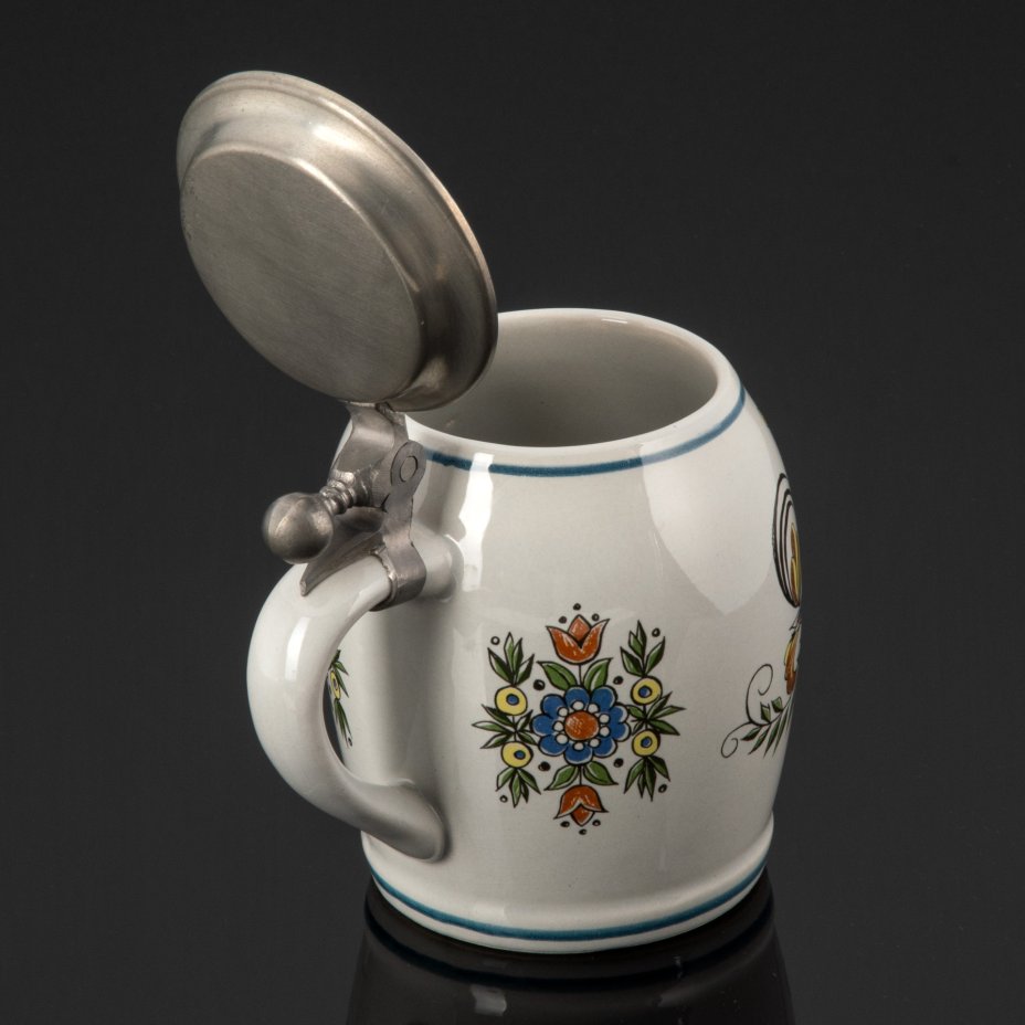 Пивная кружка с наивным рисунком Ulmer Keramik, керамика, олово (крышка ...