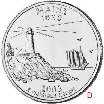 Купить США 25 центов (квотер) 2003 D — штат Мэн