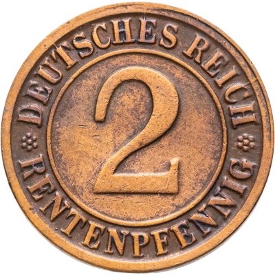 купить Германия 2 пфеннига (рентенпфеннига, rentenpfennig) 1924 D знак монетного двора "D" — Мюнхен